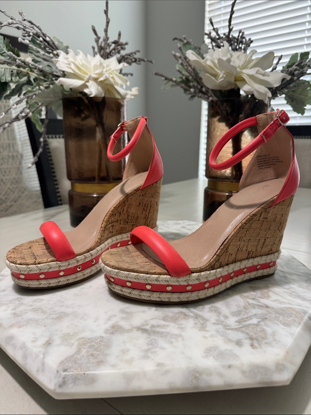 BCBGeneration Coral Ankle-Strap Cork Espadrille Wedges